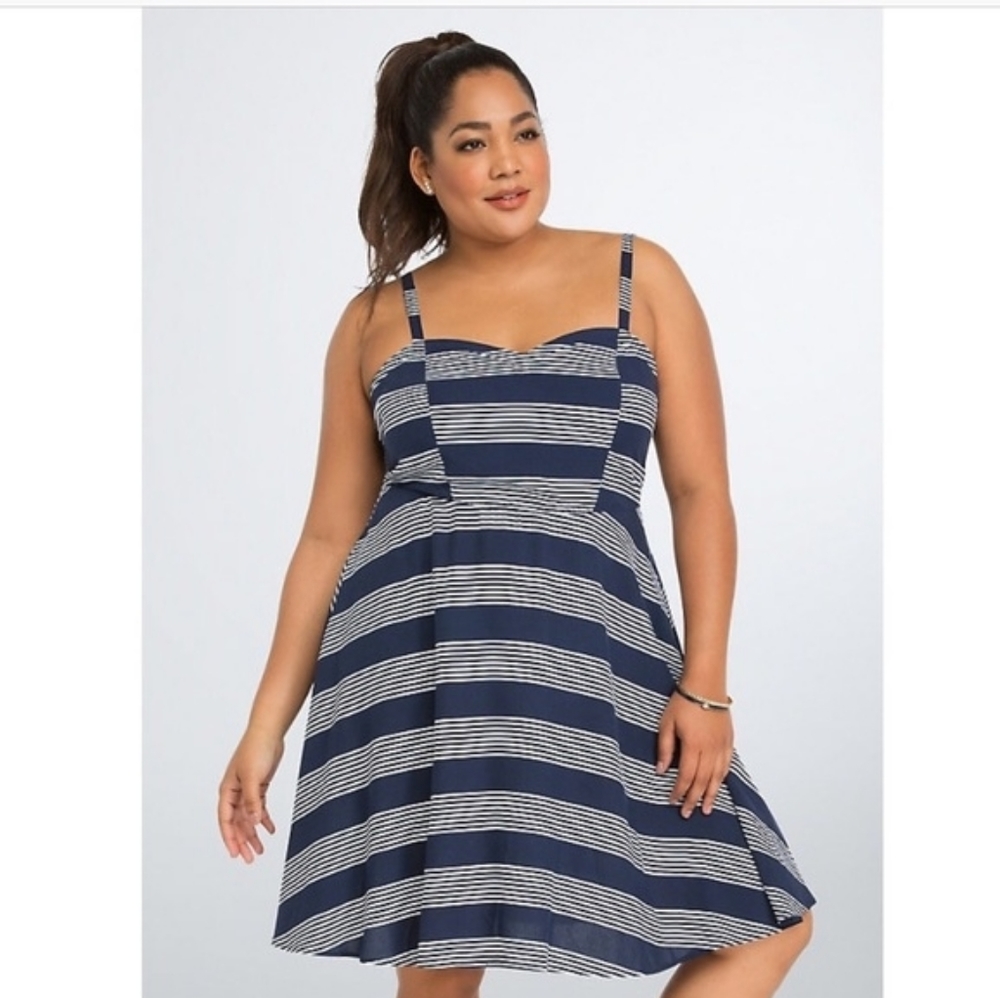 Torrid Blue White Stripe Midi Sun Dress 2x